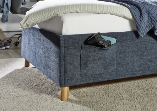 Polsterbett Fun | dunkelblau | 140 x 200 cm | ohne Rückenteil | mit Bettkasten | ohne Matratze