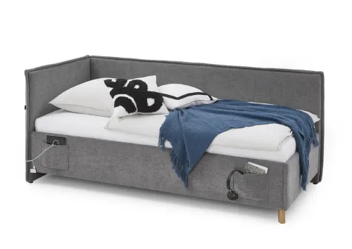 Polsterbett Fun | grau | 120 x 200 cm | mit Rückenteil | mit Bettkasten | ohne Matratze