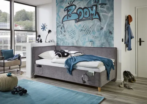 Polsterbett Fun | grau | 140 x 200 cm | mit Rückenteil | ohne Bettkasten | ohne Matratze