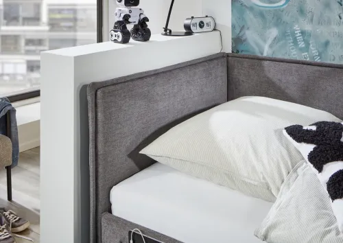Polsterbett Fun | grau | 90 x 200 cm | mit Rückenteil | ohne Bettkasten | mit Matratze