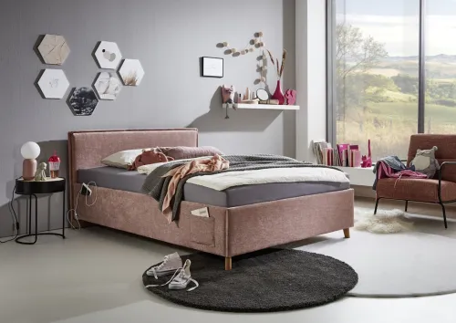 Polsterbett Fun | rose | 140 x 200 cm | ohne Rückenteil | mit Bettkasten | mit Matratze