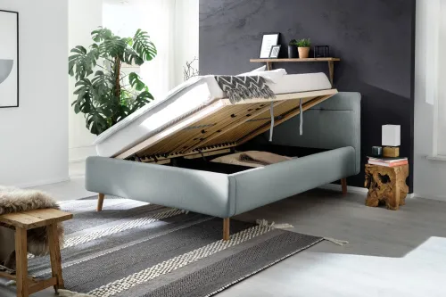 Polsterbett Lotte inkl. Bettkasten | eisblau | 140 x 200 cm