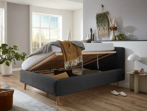 Polsterbett Mattis | anthrazit | 140 x 200 cm | mit Lattenrost & Bettkasten