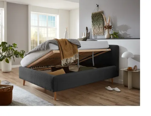 Polsterbett Mattis | anthrazit | 140 x 200 cm | mit Lattenrost & Bettkasten