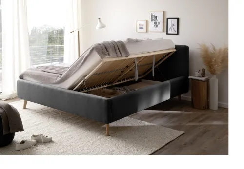 Polsterbett Mattis | anthrazit | 180 x 200 cm | mit Lattenrost & Bettkasten