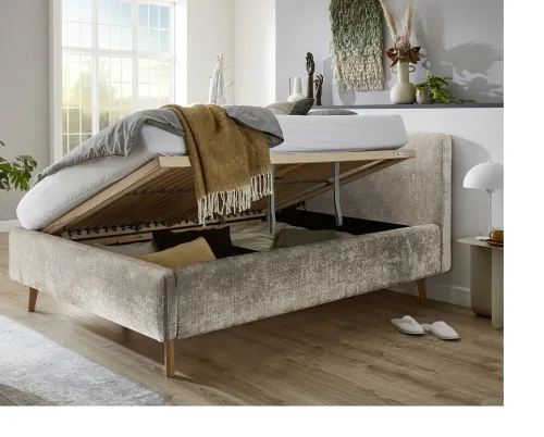 Polsterbett Mattis | beige 3 | 160 x 200 cm | mit Lattenrost & Bettkasten