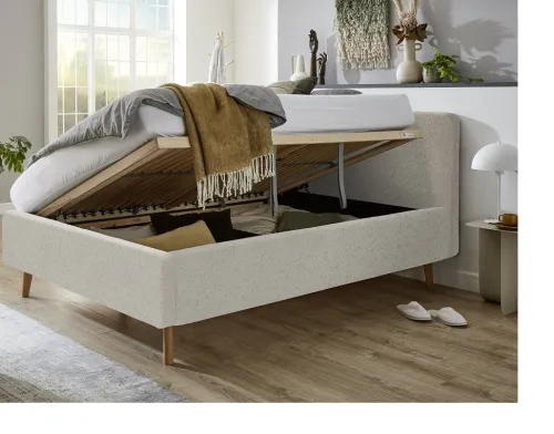 Polsterbett Mattis | beige Flausch | 140 x 200 cm | mit Lattenrost & Bettkasten