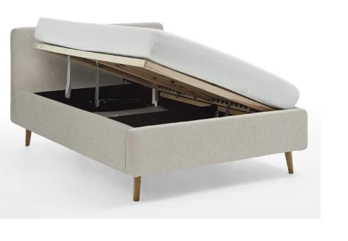 Polsterbett Mattis | beige Flausch | 140 x 200 cm | mit Lattenrost & Bettkasten