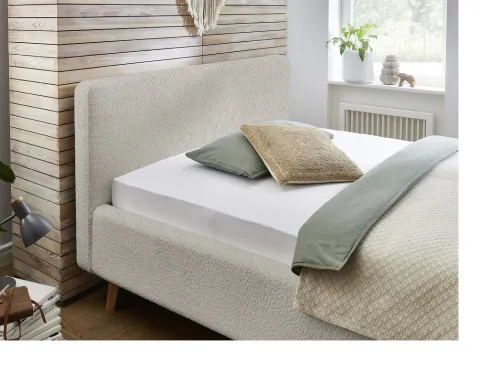 Polsterbett Mattis | beige Flausch | 140 x 200 cm | mit Lattenrost & Bettkasten