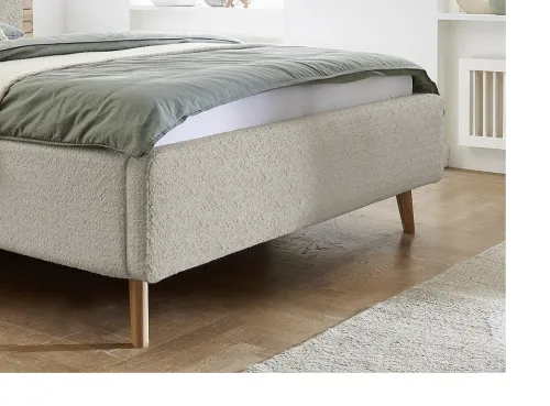 Polsterbett Mattis | beige Flausch | 140 x 200 cm | mit Lattenrost & Bettkasten