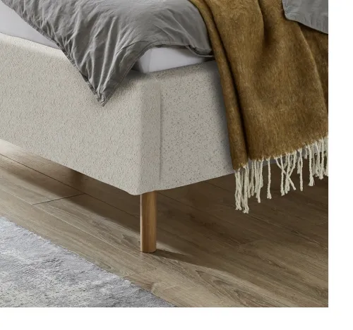 Polsterbett Mattis | beige Flausch | 140 x 200 cm | mit Lattenrost & Bettkasten
