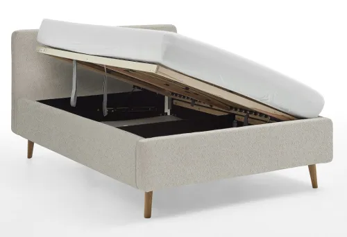 Polsterbett Mattis | beige Flausch | 140 x 200 cm | mit Lattenrost & Bettkasten
