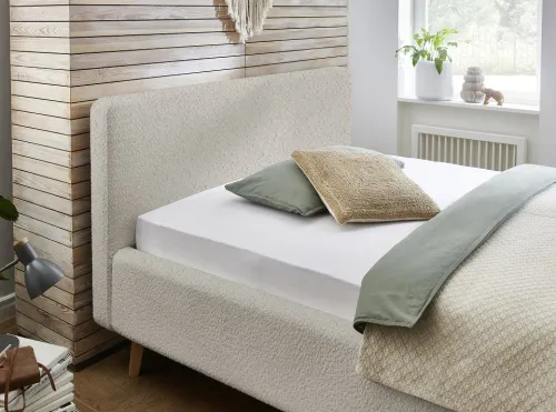 Polsterbett Mattis | beige Flausch | 140 x 200 cm | ohne Lattenrost & Bettkasten