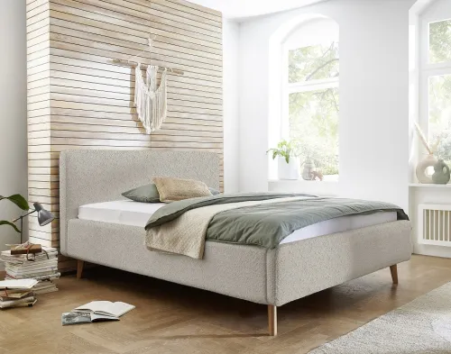 Polsterbett Mattis | beige Flausch | 180 x 200 cm | mit Lattenrost & Bettkasten