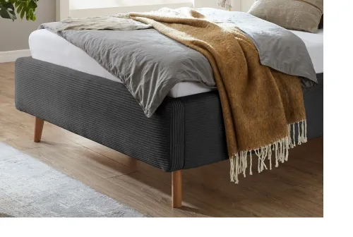 Polsterbett Mattis Cord | anthrazit | 140 x 200 cm | mit Lattenrost & Bettkasten