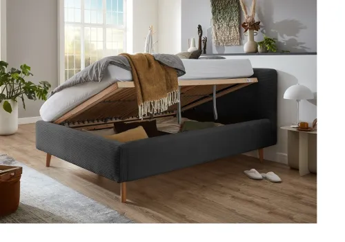 Polsterbett Mattis Cord | anthrazit | 140 x 200 cm | mit Lattenrost & Bettkasten