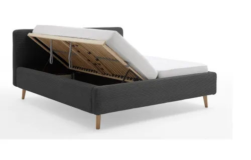 Polsterbett Mattis Cord | anthrazit | 180 x 200 cm | mit Lattenrost & Bettkasten