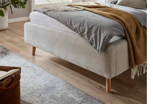 Polsterbett Mattis Cord | beige | 140 x 200 cm | mit Lattenrost & Bettkasten