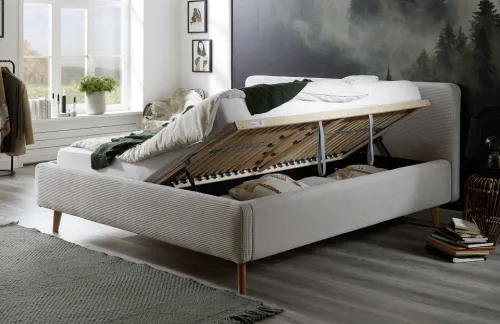 Polsterbett Mattis Cord | beige | 160 x 200 cm | mit Lattenrost & Bettkasten