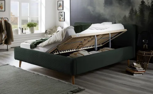 Polsterbett Mattis Cord | dunkelgrün | 180 x 200 cm | mit Lattenrost & Bettkasten