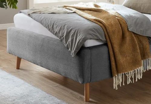 Polsterbett Mattis Cord | grau | 140 x 200 cm | mit Lattenrost & Bettkasten