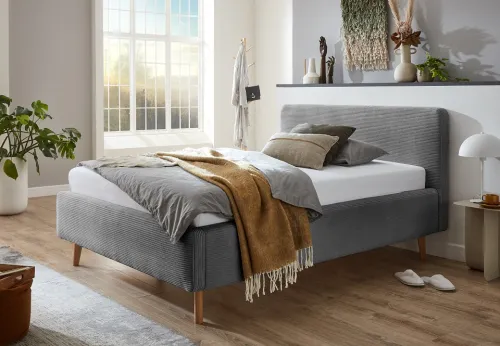 Polsterbett Mattis Cord | grau | 160 x 200 cm | ohne Lattenrost & Bettkasten
