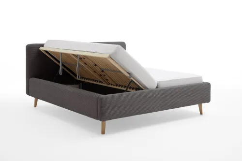 Polsterbett Mattis Cord | grau | 180 x 200 cm | mit Lattenrost & Bettkasten