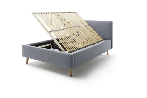 Polsterbett Mattis | eisblau | 140 x 200 cm | mit Lattenrost & Bettkasten