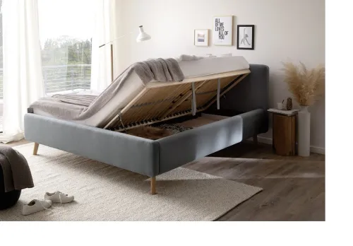 Polsterbett Mattis | eisblau | 180 x 200 cm | mit Lattenrost & Bettkasten