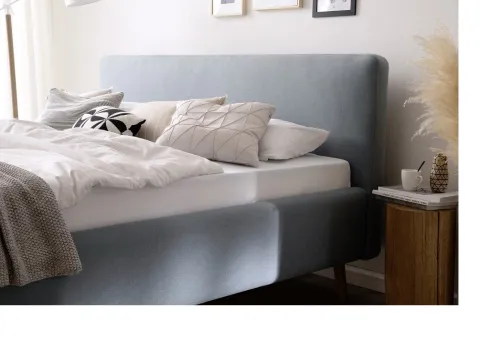 Polsterbett Mattis | eisblau | 180 x 200 cm | mit Lattenrost & Bettkasten