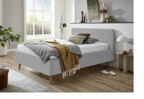 Polsterbett Mattis | grau Flausch | 140 x 200 cm | mit Lattenrost & Bettkasten