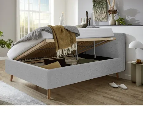 Polsterbett Mattis | grau Flausch | 140 x 200 cm | mit Lattenrost & Bettkasten