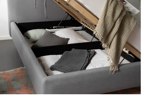 Polsterbett Mattis | hellgrau | 140 x 200 cm | mit Lattenrost & Bettkasten