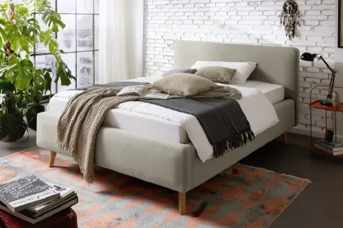 Polsterbett Mattis | taupe | 140 x 200 cm | mit Lattenrost & Bettkasten