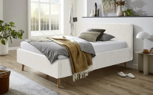 Polsterbett Mattis | weiß Flausch | 140 x 200 cm | mit Lattenrost & Bettkasten