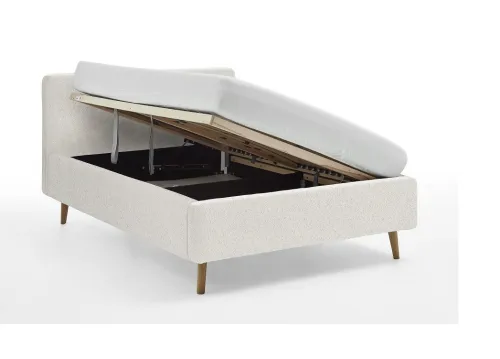 Polsterbett Mattis | weiß Flausch | 140 x 200 cm | mit Lattenrost & Bettkasten