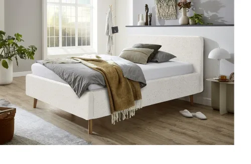 Polsterbett Mattis | weiß Flausch | 160 x 200 cm | mit Lattenrost & Bettkasten