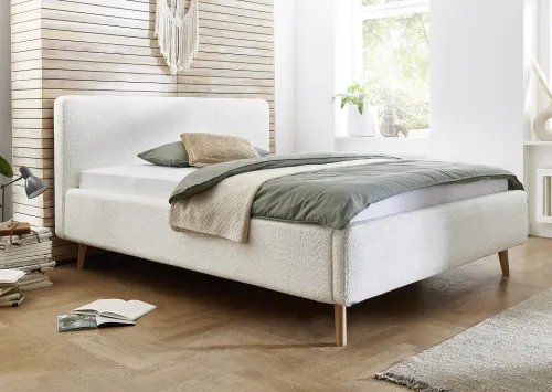 Polsterbett Mattis | weiß Flausch | 180 x 200 cm | mit Lattenrost & Bettkasten