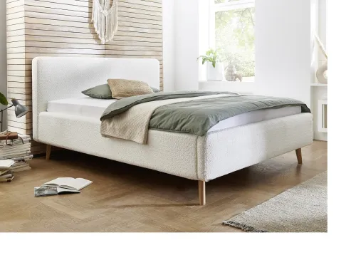 Polsterbett Mattis | weiß Flausch | 180 x 200 cm | mit Lattenrost & Bettkasten