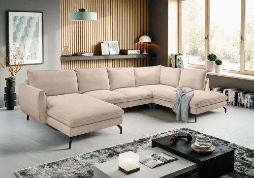 Polstersofa Toronto U-Form rechts | 202cm | Webstoff | beige