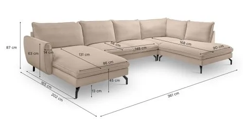 Polstersofa Toronto U-Form rechts | 202cm | Webstoff | beige