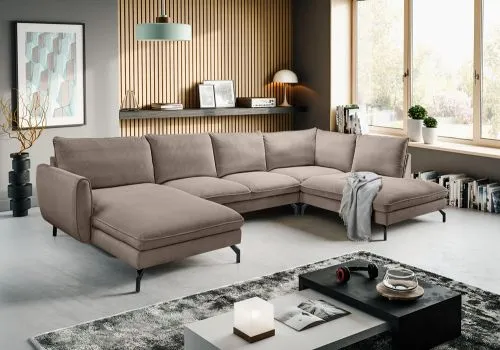 Polstersofa Toronto U-Form rechts | 202cm | Webstoff | braun-beige