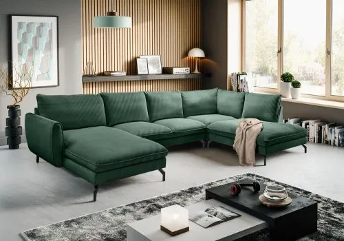 Polstersofa Toronto U-Form rechts | 202cm | Webstoff | smaragdgrün