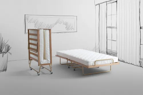Raumsparbett Book | inkl. Matratze | mit Holzrahmen | Buche lackiert | 90x200