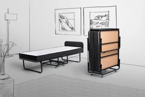 Raumsparbett Book | inkl. Matratze | mit Polsterkopfteil | schwarz | 90x200