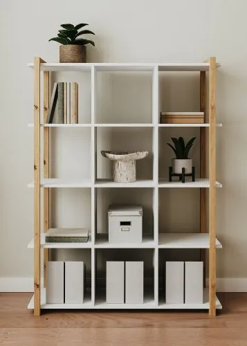 Regal Denver | mit 12 Fächer | weiß / Artisan Eiche