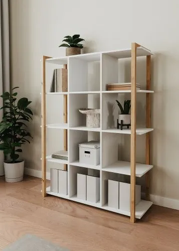 Regal Denver | mit 12 Fächer | weiß / Artisan Eiche