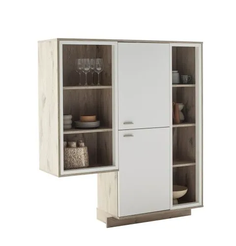Regalschrank Highboard Santerno | Soft white / Viking Oak | mit Beleuchtung 125 cm