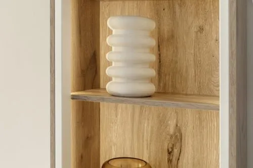 Regalschrank Highboard Santerno | Soft white / Viking Oak | mit Beleuchtung 125 cm