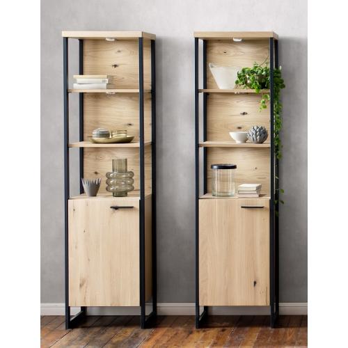 Regalschrank Salerno | Balkeneiche / Eiche Bianco | LED Beleuchtung